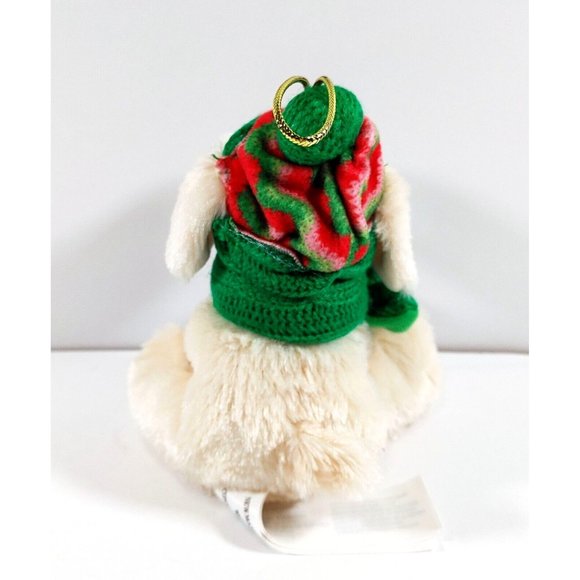 Hugfun Christmas Dog Plush Ornament Beige w/Green Red Hat Scarf 6" - Picture 3 of 4